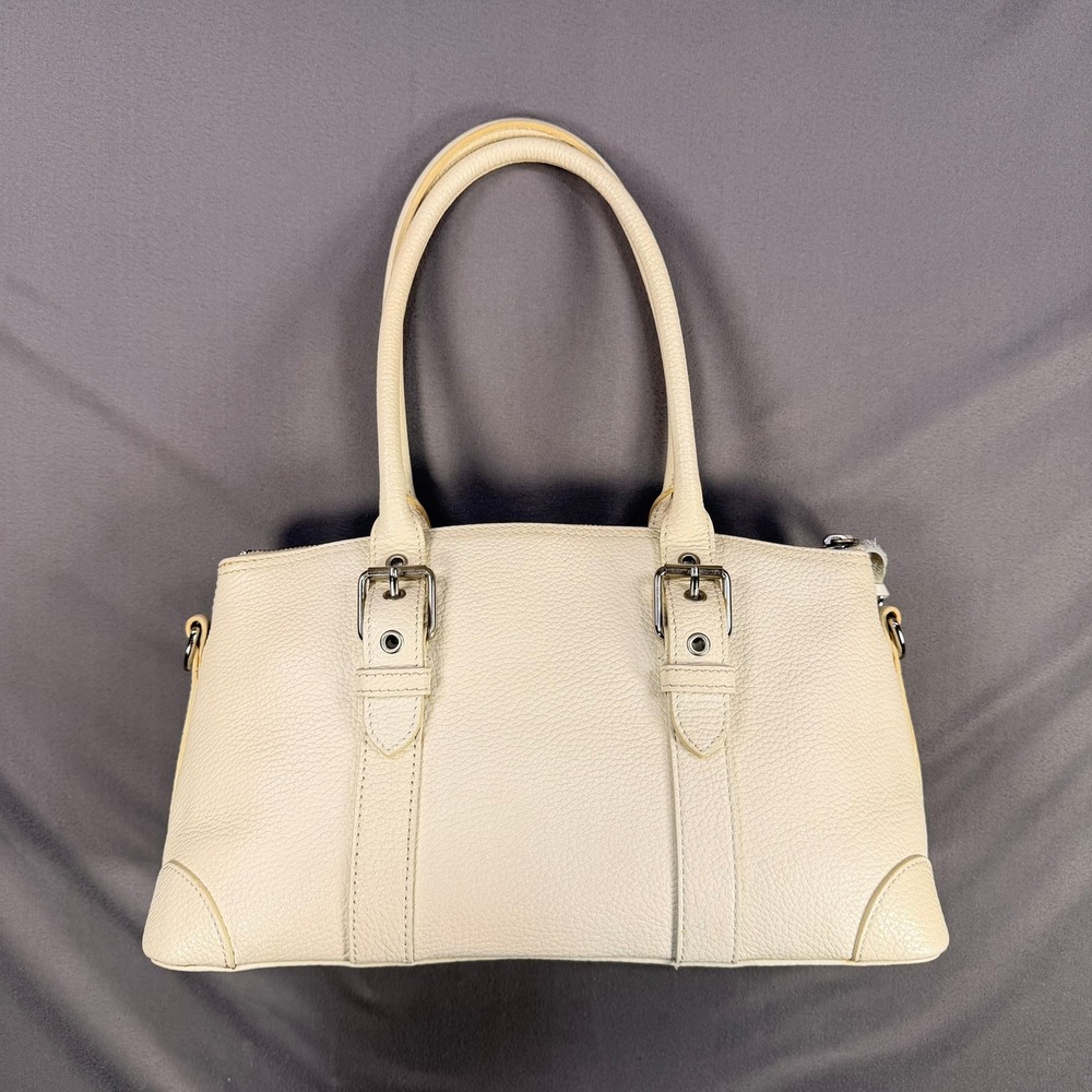 Dooney & Bourke AWL 2 Satchel Pebbled Leather Cream 12x7x4 Silver Buckle Accents